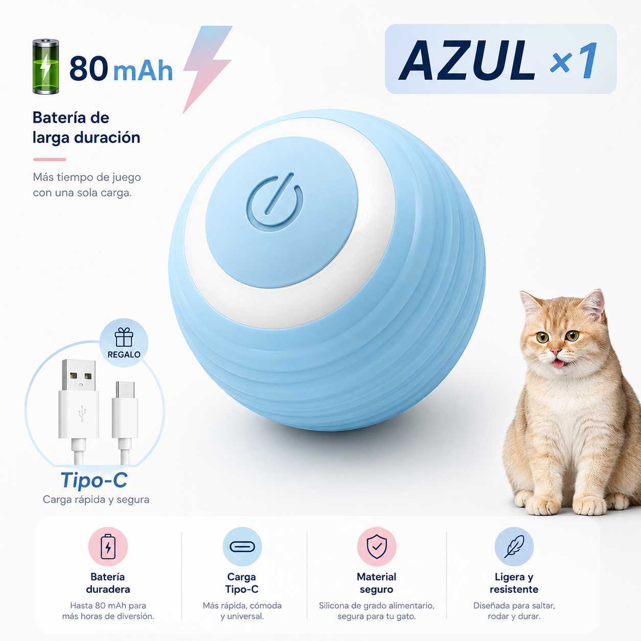 Pelota Inteligente Interactiva para Gatos | Juguete Automático Recargable