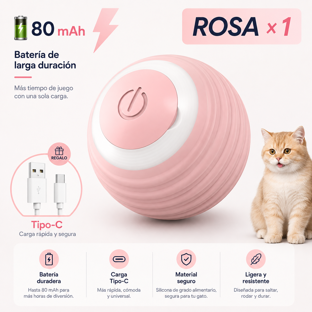 Pelota Inteligente Interactiva para Gatos | Juguete Automático Recargable