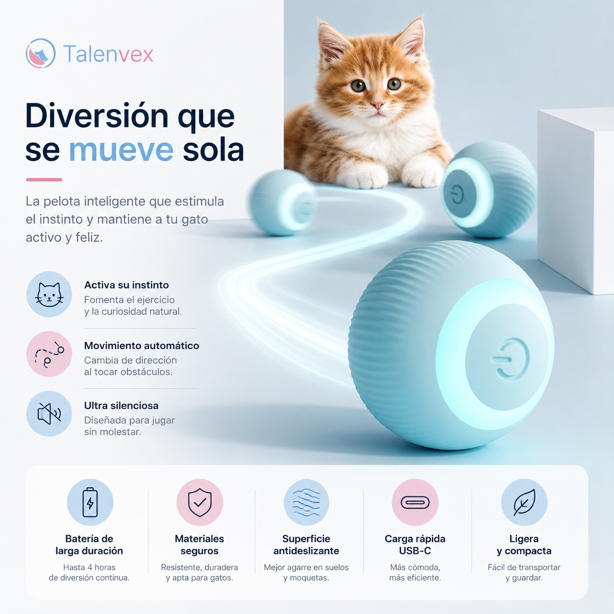 Pelota Inteligente Interactiva para Gatos | Juguete Automático Recargable