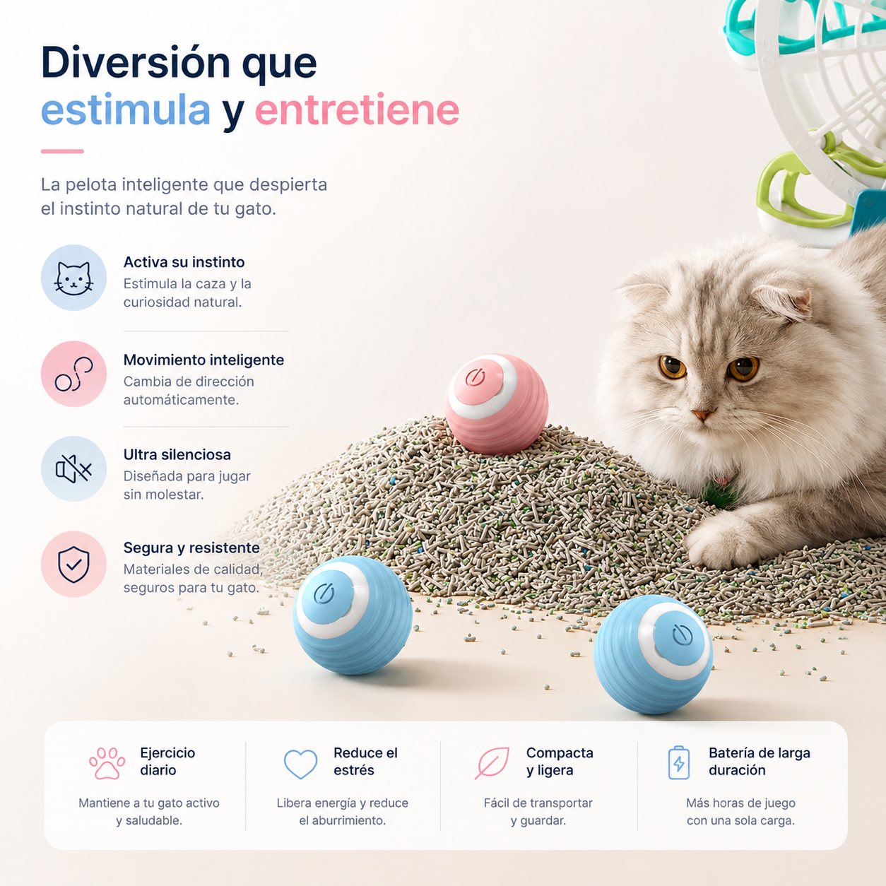 Pelota Inteligente Interactiva para Gatos | Juguete Automático Recargable